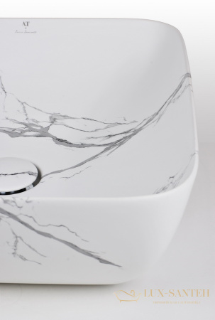 раковина накладная aet elite square 43x43 см., без отверстия под смеситель, цвет белый матовый с эффектом мрамора l602t0r0v0481